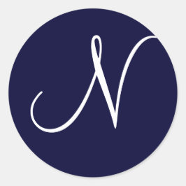 Navy Blue & White Monogram Initiaal "N" Ronde Sticker
