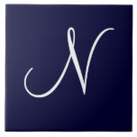 Navy Blue & White Monogram Initiaal N Tegeltje<br><div class="desc">Navy Blue & White Monogram Initiaal N, witte letter N met blauw marineslot</div>