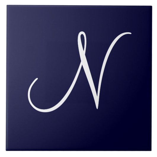 Navy Blue & White Monogram Initiaal N Tegeltje (Voorkant)