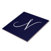 Navy Blue & White Monogram Initiaal N Tegeltje (Zijkant)