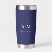 Navy blue white monogram initiaal name geïsoleerde drinkbeker (Achterkant)