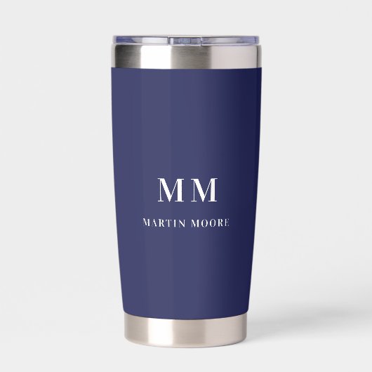 Navy blue white monogram initiaal name geïsoleerde drinkbeker (Achterkant)