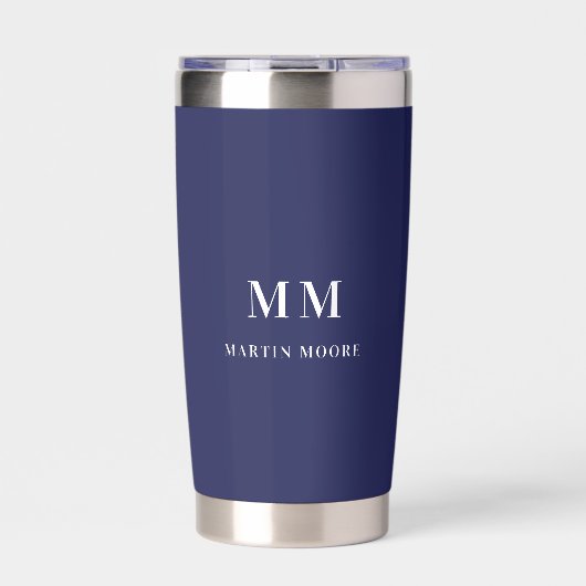 Navy blue white monogram initiaal name geïsoleerde drinkbeker (Voorkant)