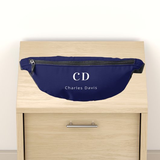 Navy blue white monogram initiaal name heuptasje