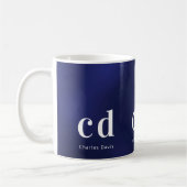 Navy blue white monogram initiaal name koffiemok (Links)