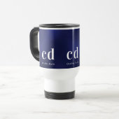 Navy blue white monogram initiaal name reisbeker (Voorkant links)
