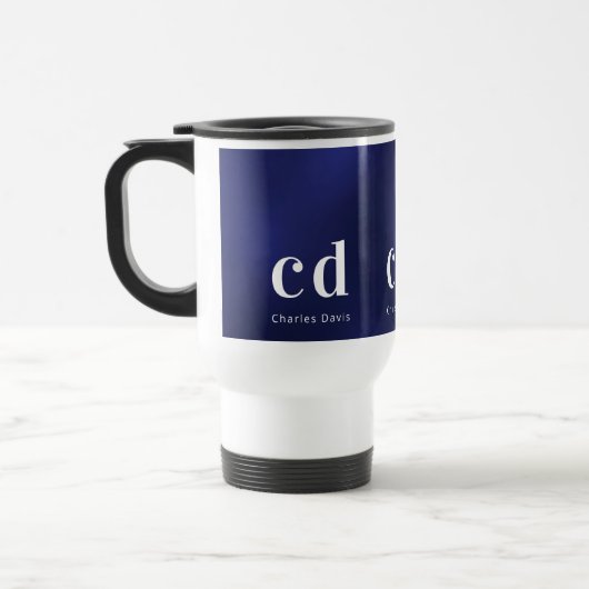 Navy blue white monogram initiaal name reisbeker (Links)
