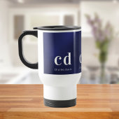 Navy blue white monogram initiaal name reisbeker