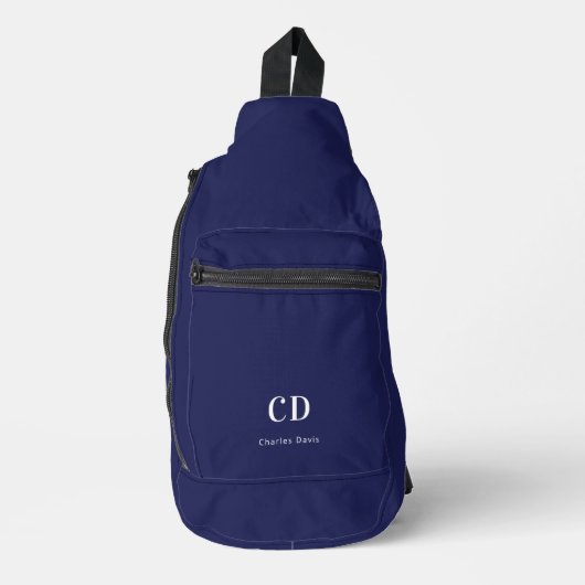 Navy blue white monogram initiaal name sling bag (Voorkant)
