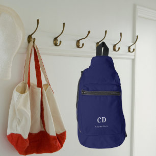 Navy blue white monogram initiaal name sling bag