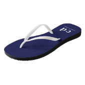 Navy blue white monogram initiaal name teenslippers (Schuin)