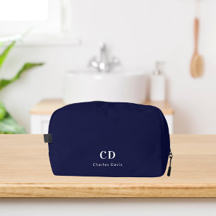 Navy blue white monogram initiaal name toilettasje