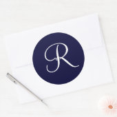 Navy Blue & White Monogram Initiaal R Ronde Sticker (Envelop)