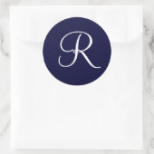 Navy Blue & White Monogram Initiaal R Ronde Sticker (Tas)