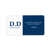 Navy Blue & White Monogram Initiaal Retouradres Etiket (Voorkant)