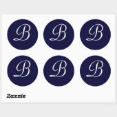 Navy Blue & White Monogram Initiaal Seal "B" Ronde Sticker (Vel)