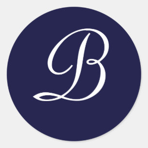 Navy Blue & White Monogram Initiaal Seal "B" Ronde Sticker