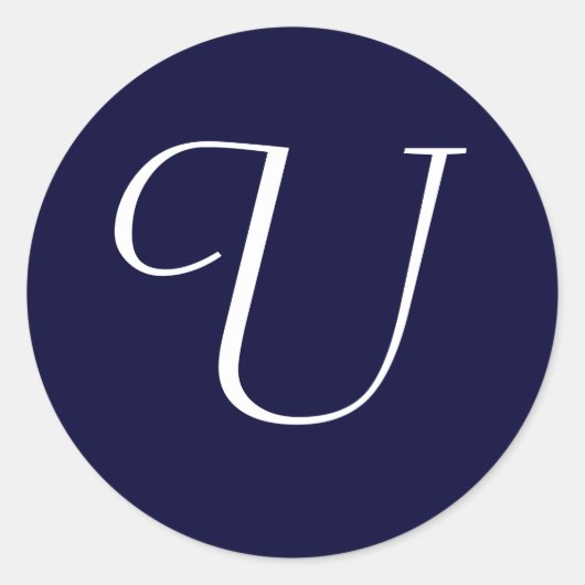 Navy Blue & White Monogram Initiaal Seal "U" Ronde Sticker (Voorkant)