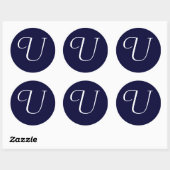 Navy Blue & White Monogram Initiaal Seal "U" Ronde Sticker (Vel)