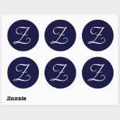 Navy Blue & White Monogram Initiaal zegels "Z" (Vel)