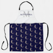 Navy Blue White Monogram naam Forel patroon Schort (Voorkant)