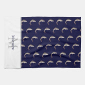 Navy Blue White Monogram naam Forel patroon Theedoek (Horizontaal)