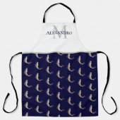 Navy Blue White Monogram naam Forel Schort (Voorkant)