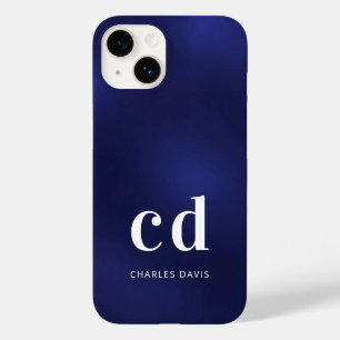 Navy blue white monogram naam initialen minimalist Case-Mate iPhone 14 hoesje
