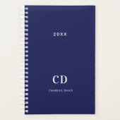 Navy blue white monogram name 2022 planner (Voorkant)