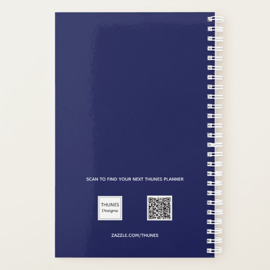 Navy blue white monogram name 2022 planner (Achterkant)