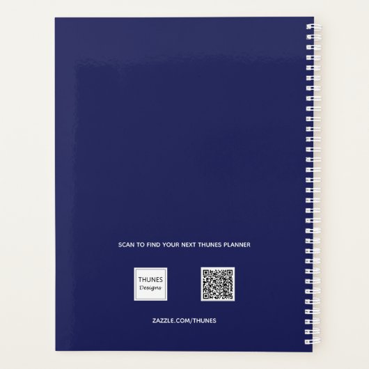 Navy blue white monogram name 2023 planner (Achterkant)