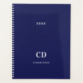 Navy blue white monogram name 2023 planner (Voorkant)