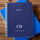 Navy blue white monogram name 2023 planner