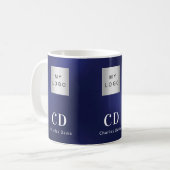 Navy blue white monogram name business logo koffiemok (Voorkant links)