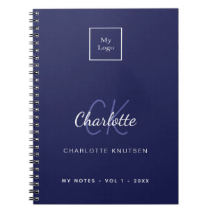 Navy blue white monogram name business logo notitieboek