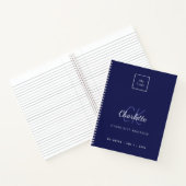 Navy blue white monogram name business logo notitieboek (Binnen)