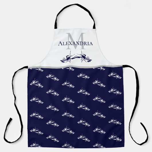 Navy Blue White Monogram Name Lobster Pattern Schort (Voorkant)