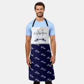 Navy Blue White Monogram Name Lobster Pattern Schort (Gedragen)