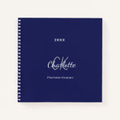 Navy blue white monogram name minimalist notitieboek (Voorkant)