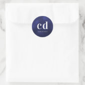 Navy blue white monogram name ronde sticker (Tas)