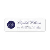 Navy Blue White Monogram Return Address Labels (Voorkant)