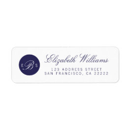 Navy Blue White Monogram Return Address Labels
