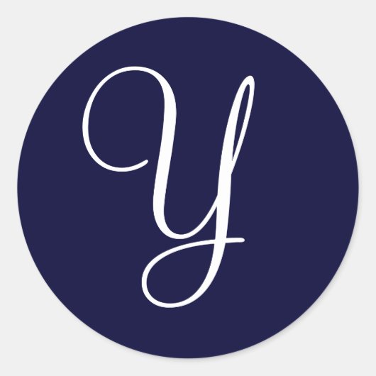 Navy Blue & White Monogram Y Ronde Sticker (Voorkant)