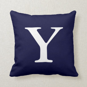 Navy Blue White Monogramma Y Sierkussen