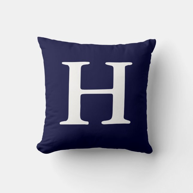 Navy Blue White Monogrammed H Sierkussen (Voorkant)
