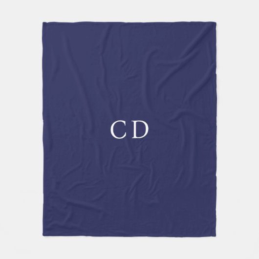 Navy blue white monogrammed initials modern fleece deken (Voorkant)