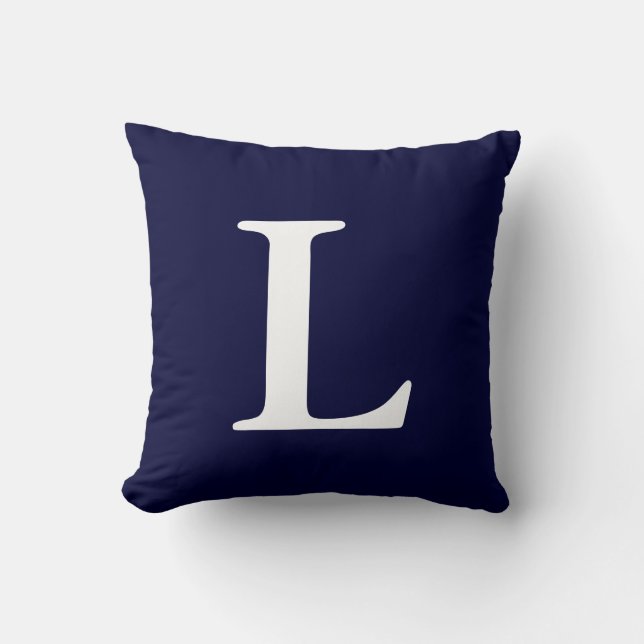 Navy Blue White Monogrammed L Sierkussen (Voorkant)