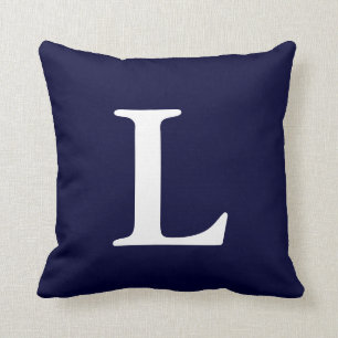 Navy Blue White Monogrammed L Sierkussen