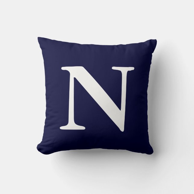 Navy Blue White Monogrammed N Sierkussen (Voorkant)