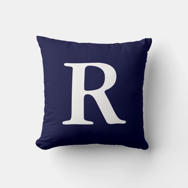 Navy Blue White Monogrammed R Sierkussen (Voorkant)